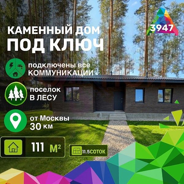 Купить готовый 1 этажный дом из газоблока (газобетона) 111 м2 с участком 11.5 соток в коттеджном поселке Родное Пешково, Московская Область | Родной Дом